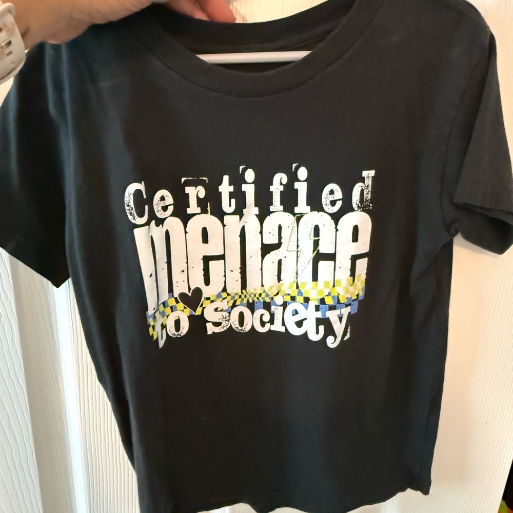 Certified Menace to Society Graphic Tee - Black with White & Yellow Print